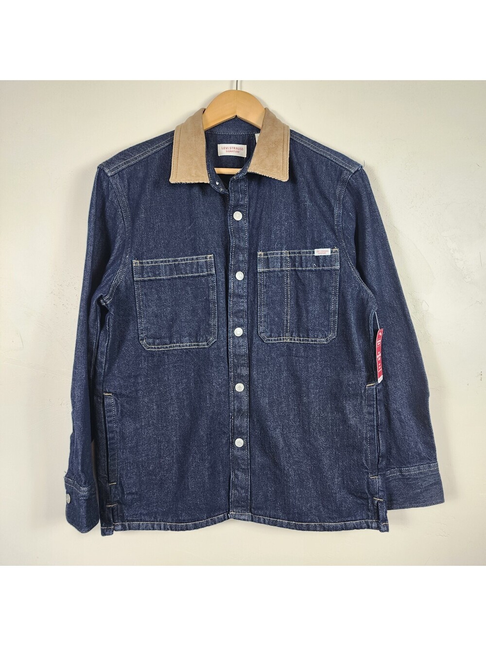 Levi Strauss Signature Utility Shirt Jacket Mens S Corduroy Collar Denim Shacket